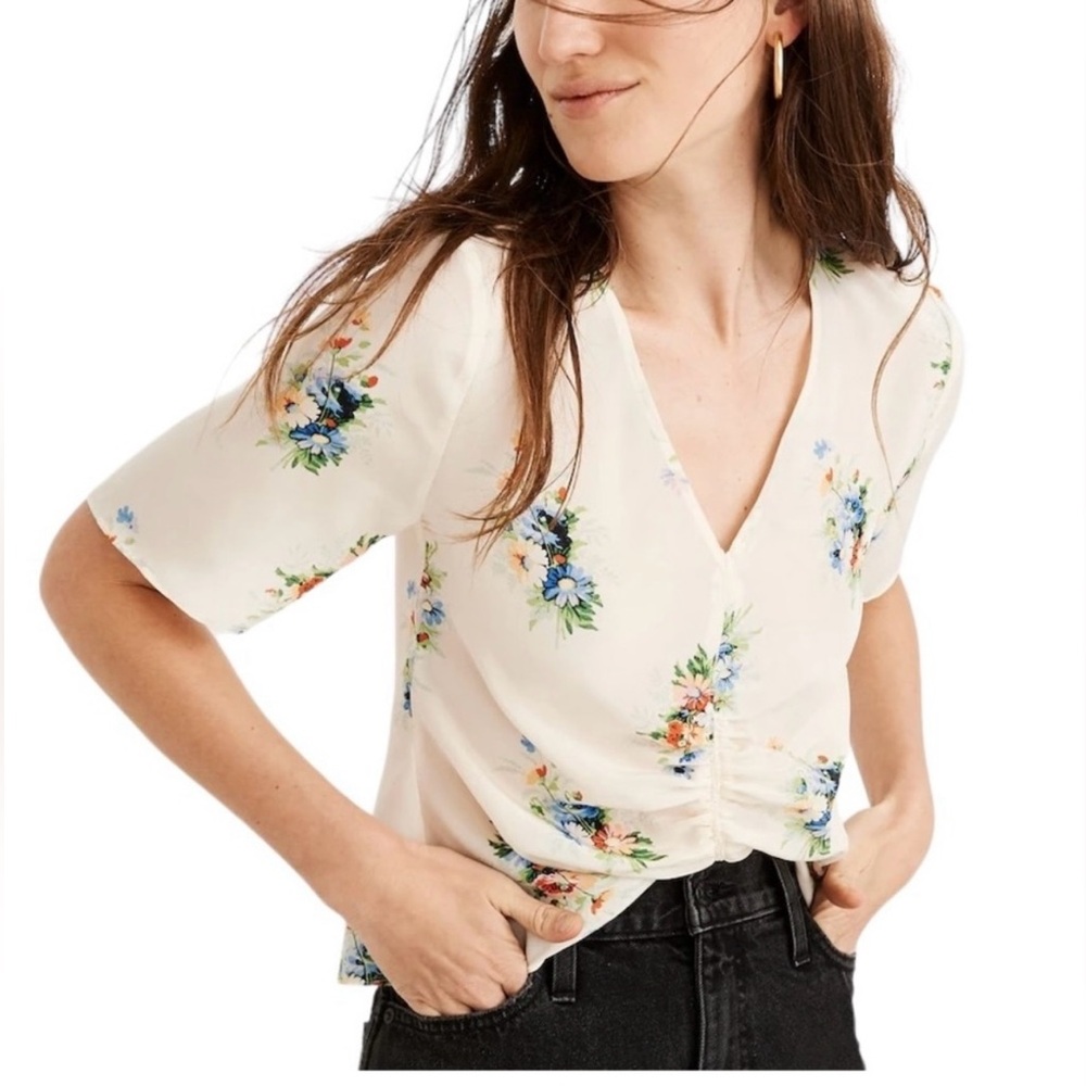 Madewell Silk Floral V-Neck Women Top